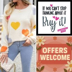 Chic Cream Heart Pattern Sweater. Excellent Condition NWOT Size Medium